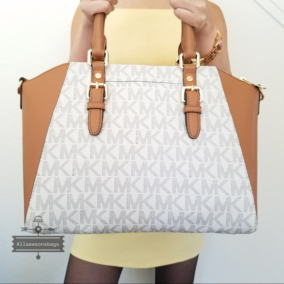 NWT Michael Kors Ciara large satchel vanilla acorn - Picture 4 of 8